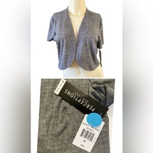 Perceptions New York  Cropped Cardigan Bolero Size M Women’s Gray Short Sleeve